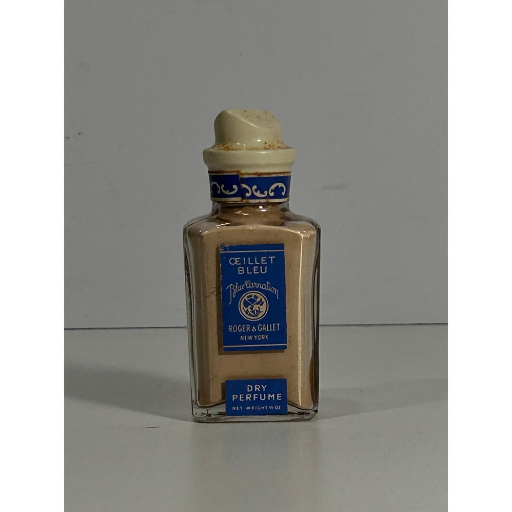 Vintage Roger & Gallet Blue Carnation Oeillet Bleu Dry Perfume Bottle 1/2 oz